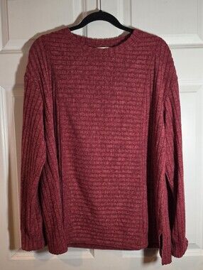 Glamaker Soft Ribbed Crewneck Sweater Top - Burgundy XL